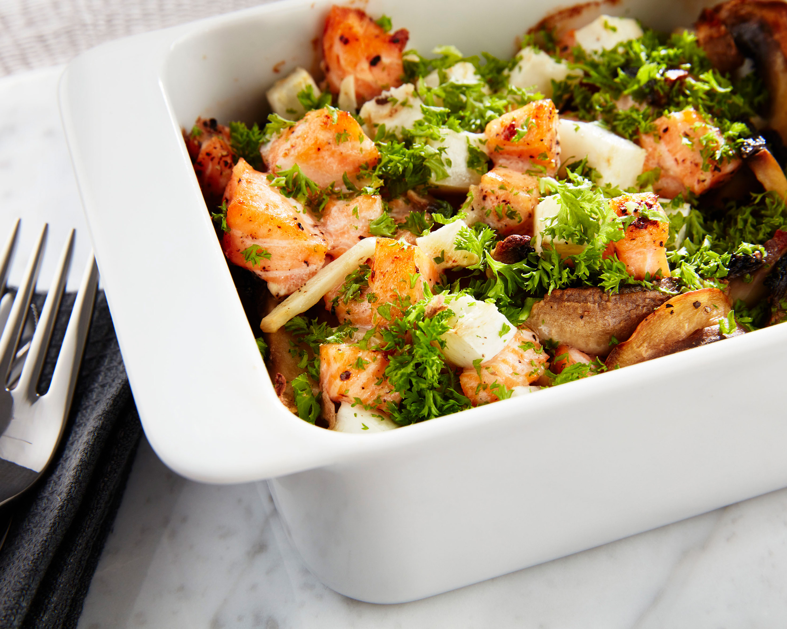 Laks i form med sjampinjong