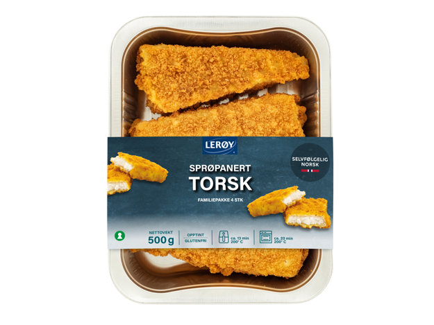 Sprøpanert torsk, produkt