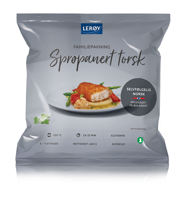 Sprøpanert torsk forpakning